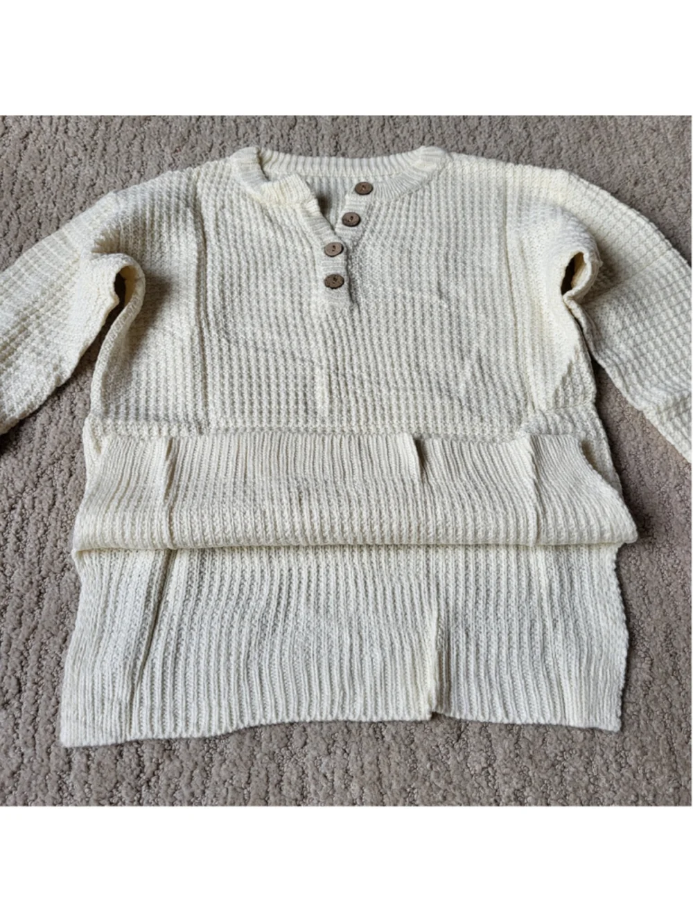 Girl's Waffle Knit V-Neck Button Pullover Sweater–Off White–Approx Size 5–NWOT